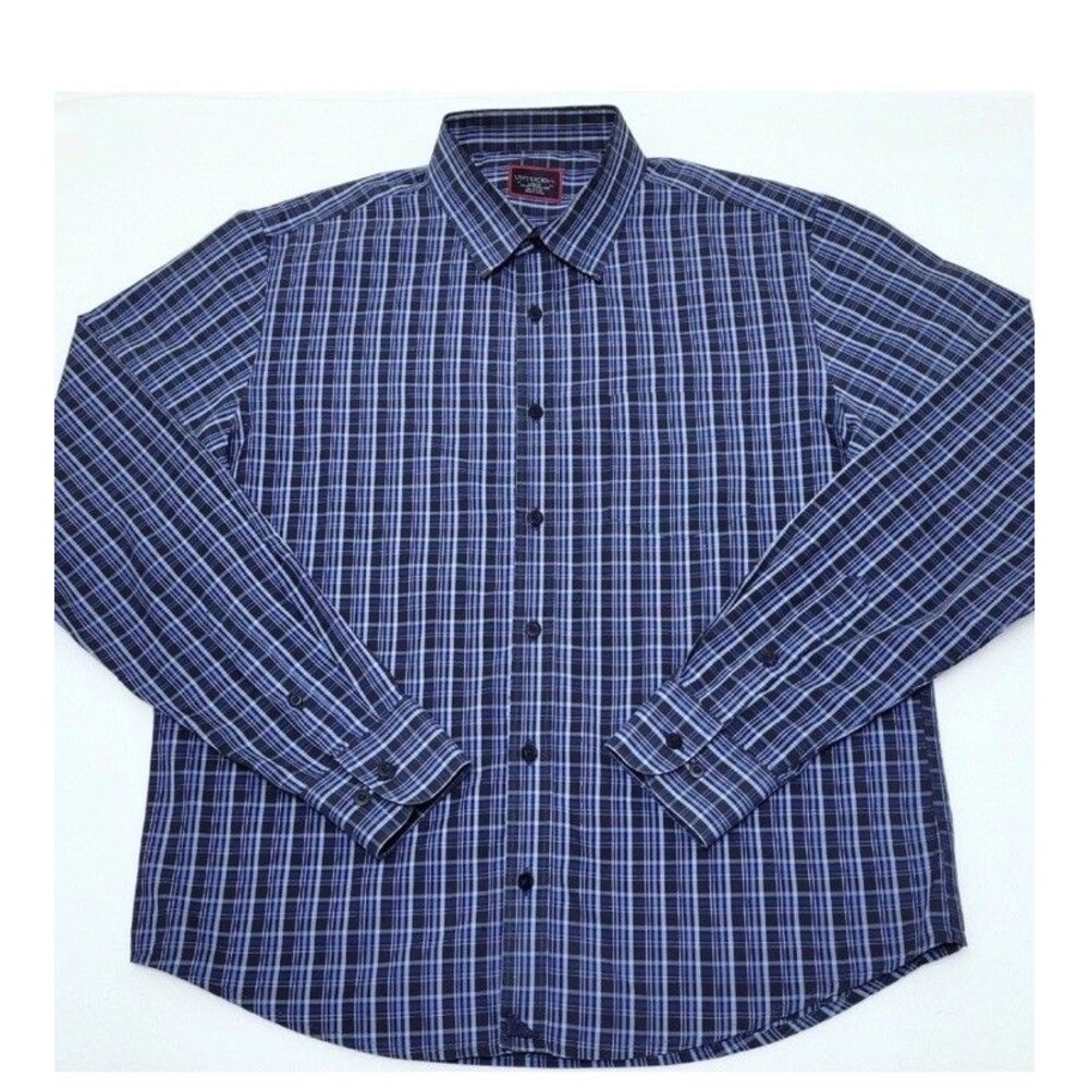 UNTUCKit Men's Large Romorantin WF Blue Plaid Button Down Shirt Regular Fit